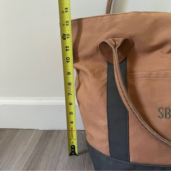 L.L. Bean Boat and Tote Canvas Bag Brown Green Leather tan olive - Picture 11 of 14